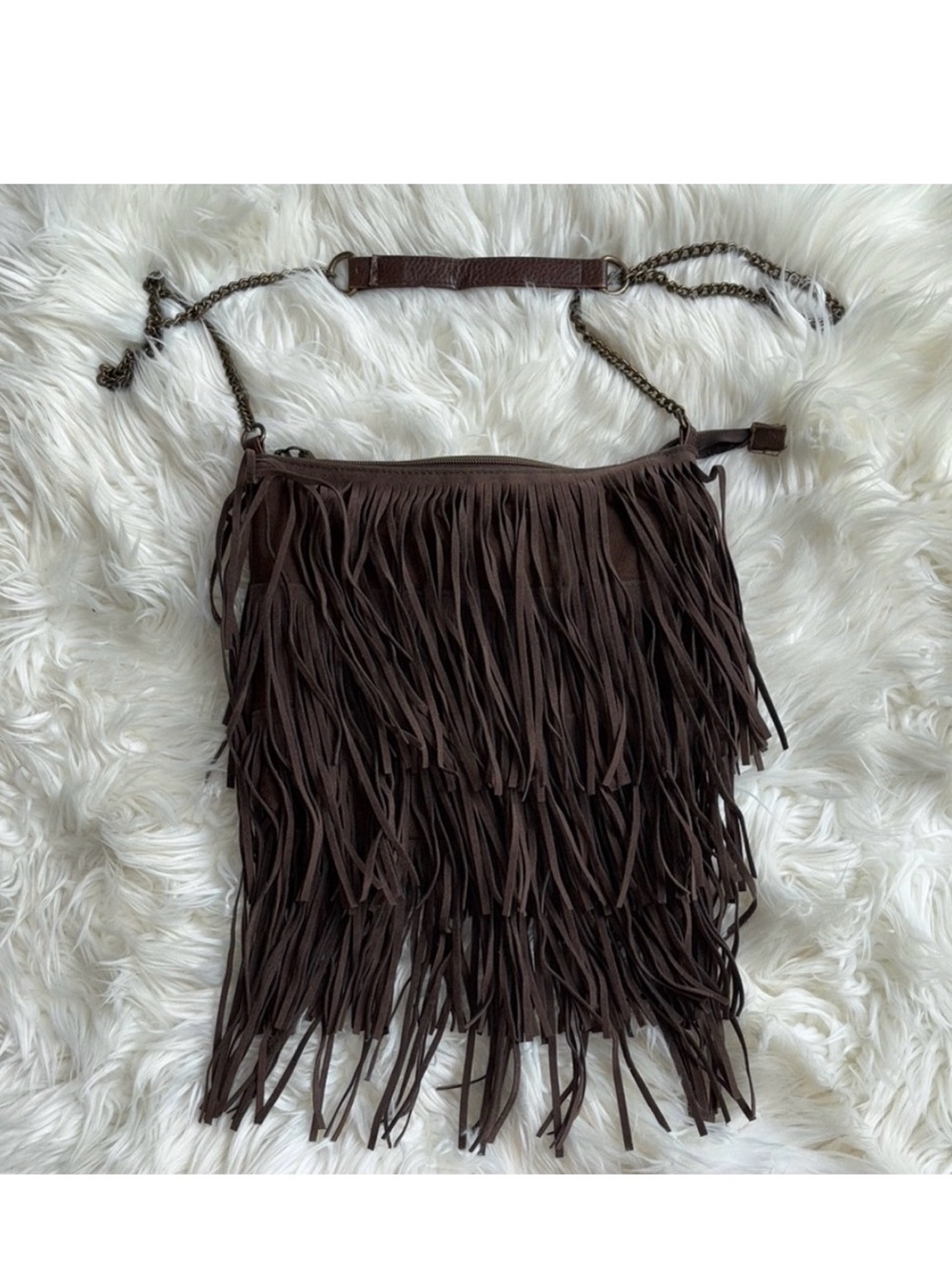 Brown Boho Fringe Festival Suede Crossbody Bag - Casual